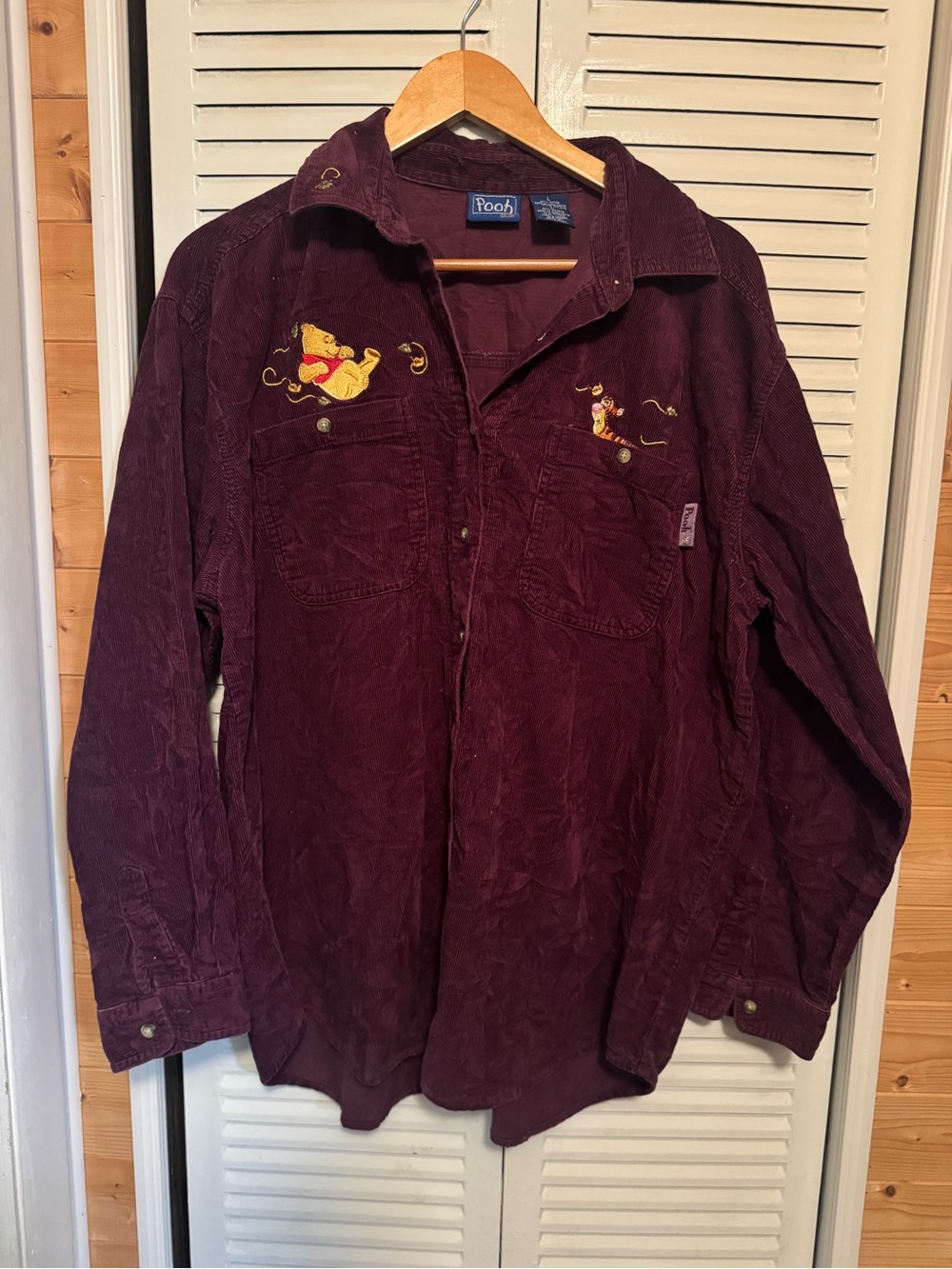 Vintage Disney Plum Corduroy Button-Down with Winnie the Pooh Embroidery